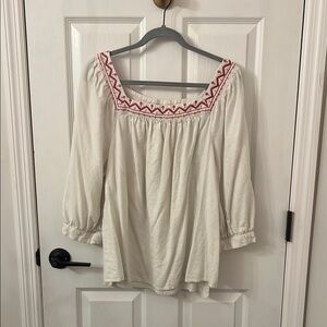 Universal Thread Cream Blouse with Red Embroidery